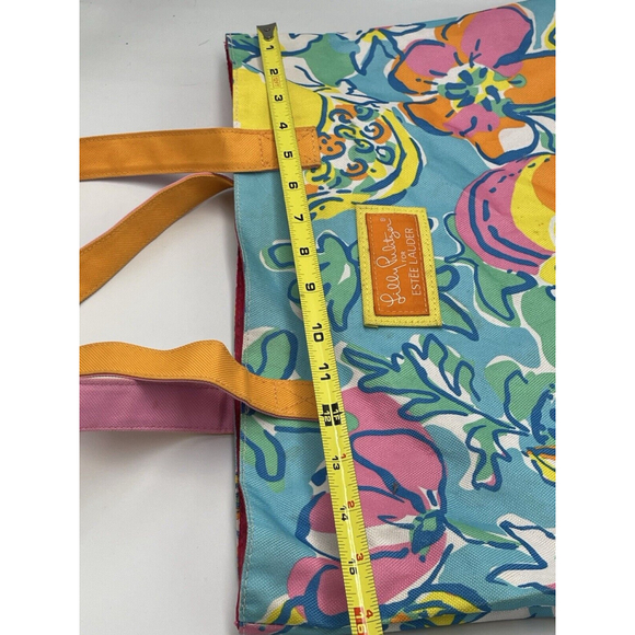 Lilly Pulitzer for Estee Lauder Reusable Tote Bag Blue Floral Beach Open Top - Picture 5 of 8